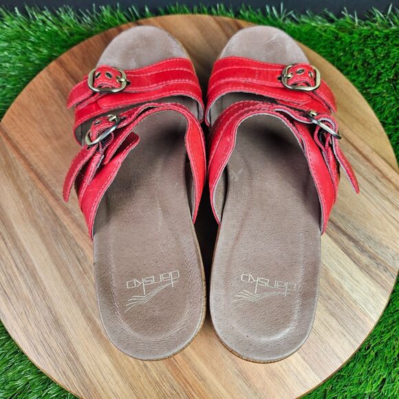 Dansko Jessie Red Leather Double Strap Slide Sandals Size EU 38 US 7.5- 8 - Picture 7 of 12